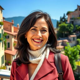 A 39-year-old woman with dark hair, embodying classic Italian features