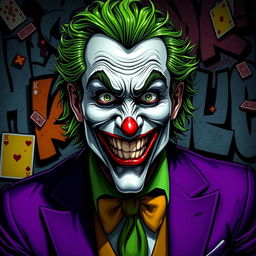 A stylized portrait of a famous joker character, inspired by comic book aesthetics