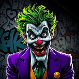 A stylized portrait of a famous joker character, inspired by comic book aesthetics