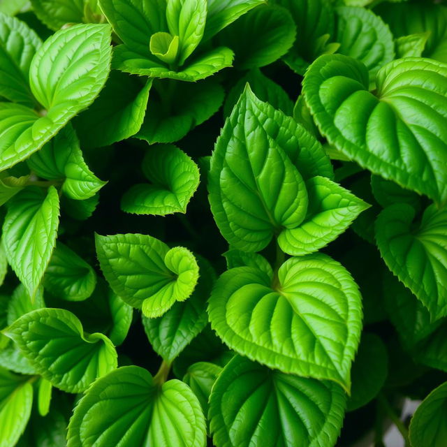 A detailed image of a vibrant green house plant, with rich green leaves showcasing various shapes and textures