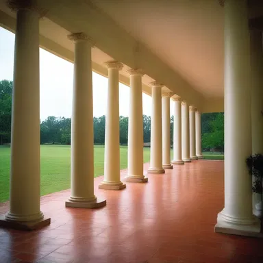 The Jeffersonian style of architecture can be seen in the beautifully designed columns and symmetrical layout of Monticello, creating a sense of elegance and practicality.