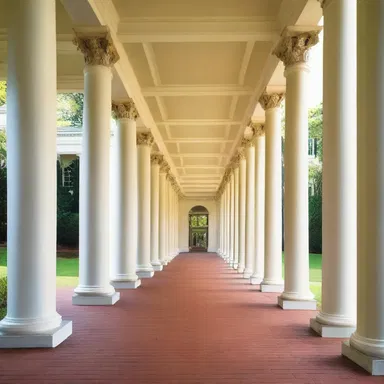 The Jeffersonian style of architecture can be seen in the beautifully designed columns and symmetrical layout of Monticello, creating a sense of elegance and practicality.