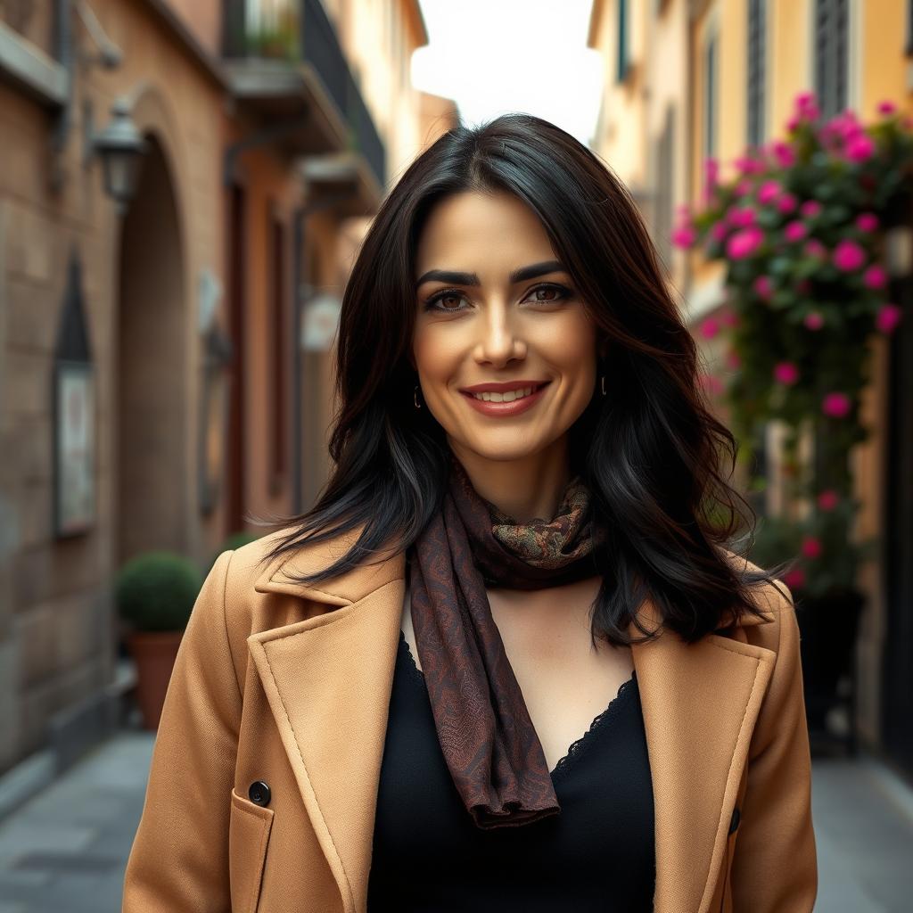 A 39-year-old woman with dark hair and striking Italian features