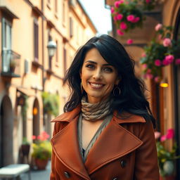 A 39-year-old woman with dark hair and striking Italian features
