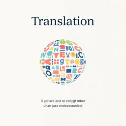 A minimalist poster focused on the theme of translation, featuring an abstract representation of diverse languages and cultures