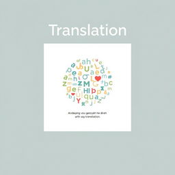 A minimalist poster focused on the theme of translation, featuring an abstract representation of diverse languages and cultures