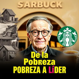 A vibrant and eye-catching thumbnail featuring Schultz in the center, surrounded by a Starbucks café background