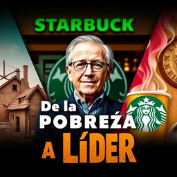 A vibrant and eye-catching thumbnail featuring Schultz in the center, surrounded by a Starbucks café background