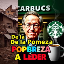 A vibrant and eye-catching thumbnail featuring Schultz in the center, surrounded by a Starbucks café background