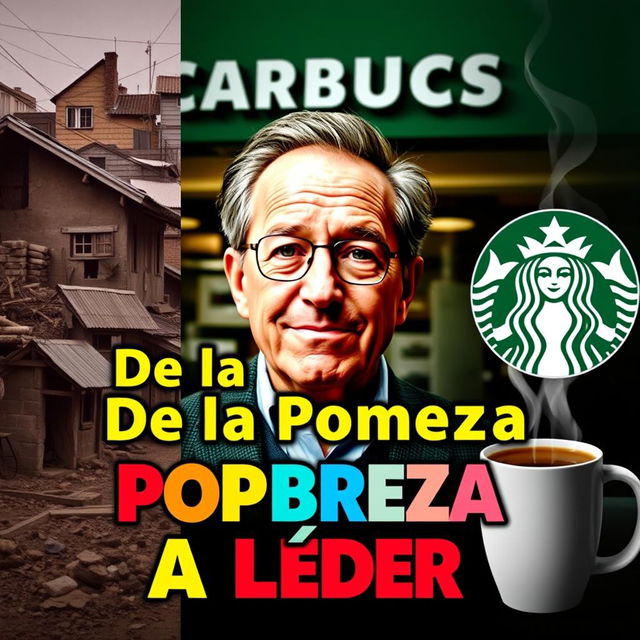 A vibrant and eye-catching thumbnail featuring Schultz in the center, surrounded by a Starbucks café background