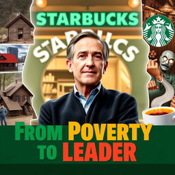 A vibrant and eye-catching thumbnail featuring Howard Schultz at the center, surrounded by a Starbucks café backdrop