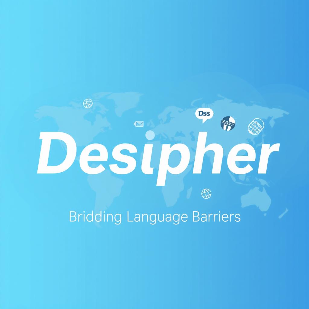 A modern and sleek poster design for a translation company named 'Desipher'