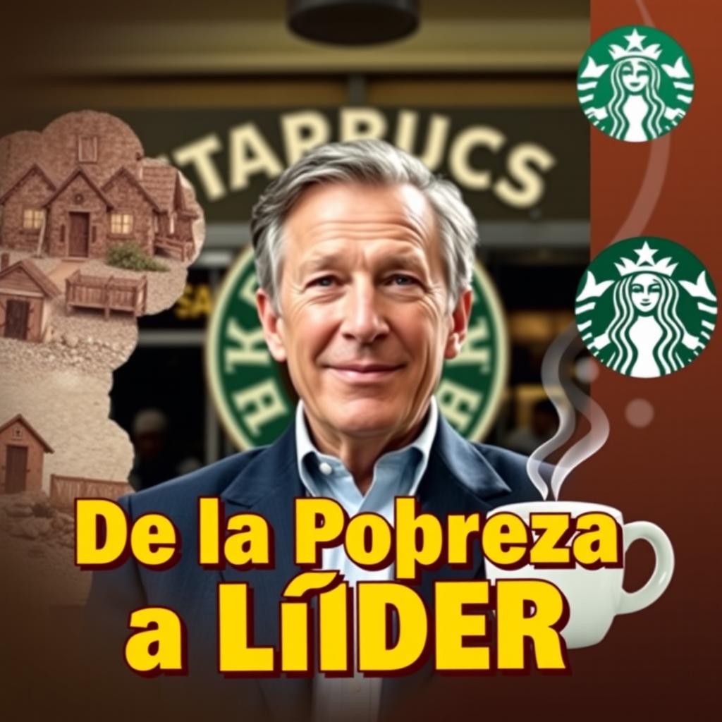A vibrant and engaging thumbnail featuring Howard Schultz at the center, surrounded by a background representing a Starbucks coffee shop