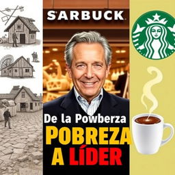 A vibrant and engaging thumbnail featuring Howard Schultz at the center, surrounded by a background representing a Starbucks coffee shop