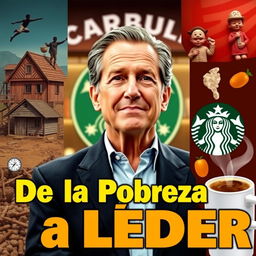 A vibrant and engaging thumbnail featuring Howard Schultz at the center, surrounded by a background representing a Starbucks coffee shop