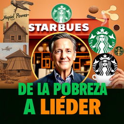 A vibrant and engaging thumbnail featuring Howard Schultz at the center, surrounded by a background representing a Starbucks coffee shop