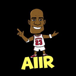 A creative illustration of Michael Jordan in a stylized form resembling the iconic Jordan logo but with a face inspired by the characters from The Simpsons, maintaining his natural skin tone