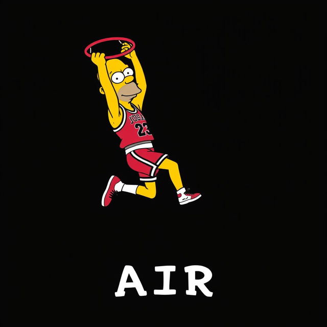 An illustration of Michael Jordan depicted in the iconic Jordan logo style, featuring a face inspired by The Simpsons while keeping his original skin tone