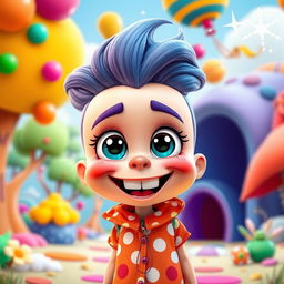 A vibrant cartoon character with bright colors, exaggerated features, and a playful expression