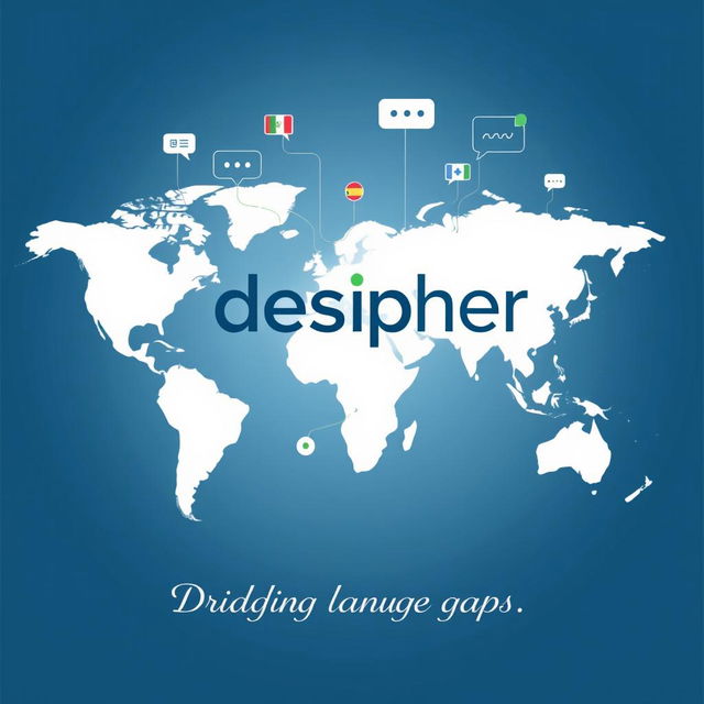 A professional and modern poster for a translation firm called 'desipher'