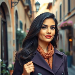 A 39-year-old woman with dark hair showcasing beautiful Italian features