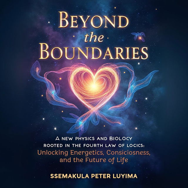 A stunning book cover for 'Beyond the Boundaries: A New Physics and Biology Rooted in the Fourth Law of Logic: Unlocking Energetics, Consciousness, and the Future of Life' authored by Ssemakula Peter Luyima