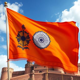 A beautifully rendered illustration of the flag of the Maratha Empire, showcasing the iconic symbols and colors associated with the empire