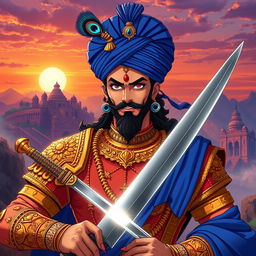 An anime-inspired portrayal of Chhatrapati Shivaji Maharaj, embodying his valor and leadership