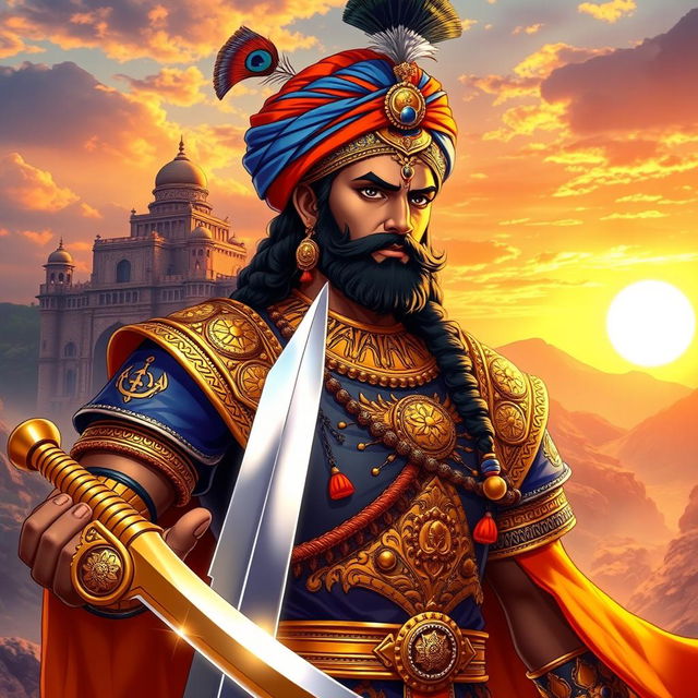 An anime-inspired portrayal of Chhatrapati Shivaji Maharaj, embodying his valor and leadership