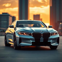 A cinematic image of a modernized concept version of the classic BMW 3 Series (E21), showcasing a sleek and futuristic design while retaining its iconic shape