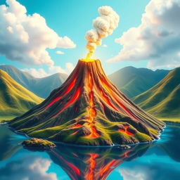 A stunningly beautiful animated volcano, with vibrant colors and intricate details