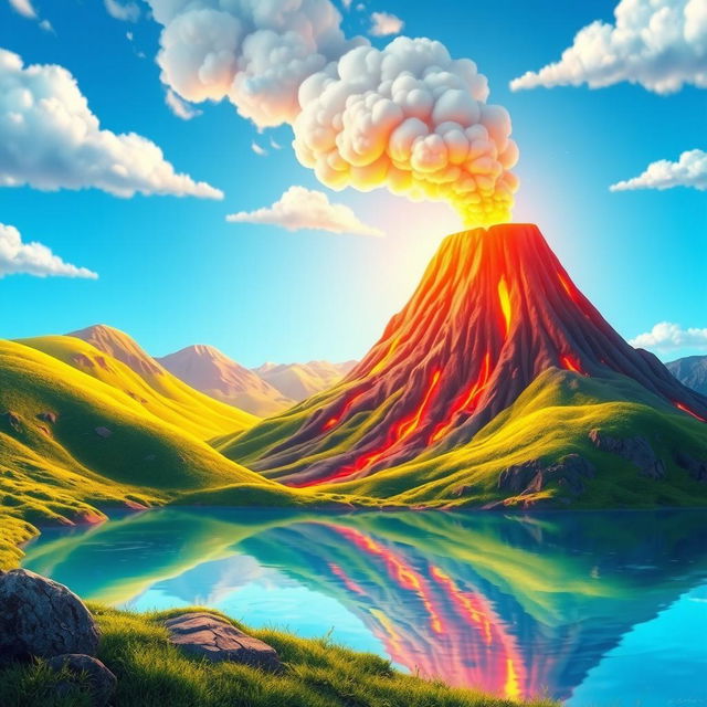 A stunningly beautiful animated volcano, with vibrant colors and intricate details