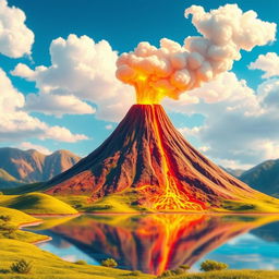 A stunningly beautiful animated volcano, with vibrant colors and intricate details