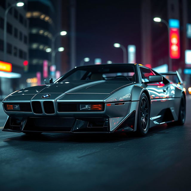 A stunning cinematic shot of a prototype BMW F40, featuring a sleek and futuristic design