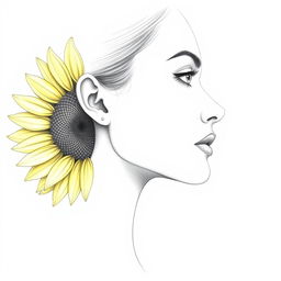 A beautiful side profile of a woman's face on the right side, artistically rendered in black pencil