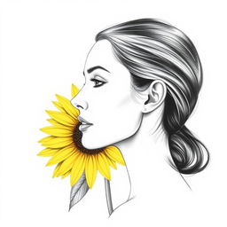 A beautiful side profile of a woman's face on the right side, artistically rendered in black pencil