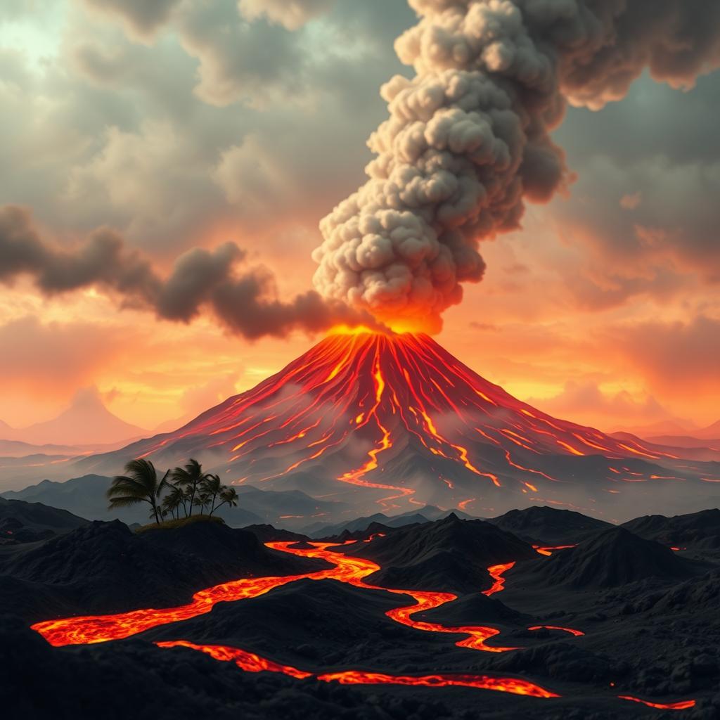 An animated background depicting a seismic event caused by a volcanic eruption