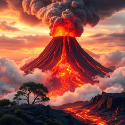 An animated background depicting a seismic event caused by a volcanic eruption