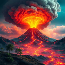 An animated background depicting a seismic event caused by a volcanic eruption