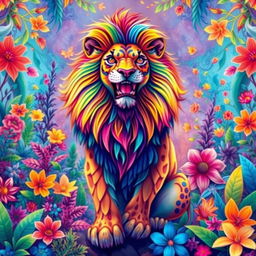 A vibrant and colorful poly-chromatic illustration of a majestic animal, showcasing intricate patterns and a spectrum of bright hues blending seamlessly