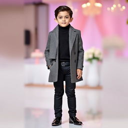 A stylish young boy dressed in elegant attire for a wedding reception (walima)
