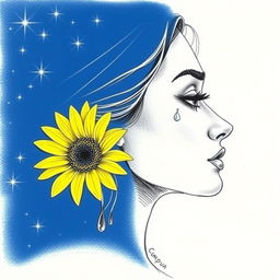 A side profile contour drawing of a woman's face with delicate features, showcasing intricate details