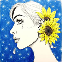 A side profile contour drawing of a woman's face with delicate features, showcasing intricate details