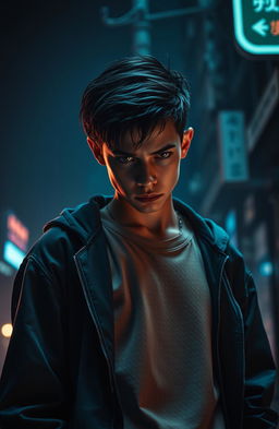 A dramatic and intense coming-of-age scene depicting a young adult emerging from a violent home life influenced by the mafia