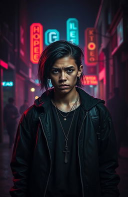 A dramatic and intense coming-of-age scene depicting a young adult emerging from a violent home life influenced by the mafia