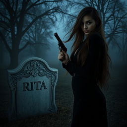 A haunting and beautiful scene featuring a mysterious, mentally unstable woman seeking vengeance