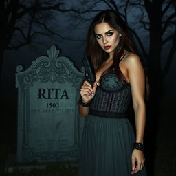 A haunting and beautiful scene featuring a mysterious, mentally unstable woman seeking vengeance