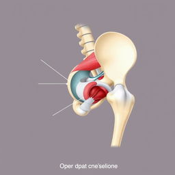 A detailed anatomical illustration of the gluteus medius muscle, with its origin (fixed head) and insertion (moving head) clearly labeled