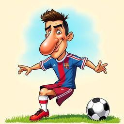 A humorous cartoon-style portrayal of a famous soccer player, resembling Cristiano Ronaldo, with an exaggeratedly large nose