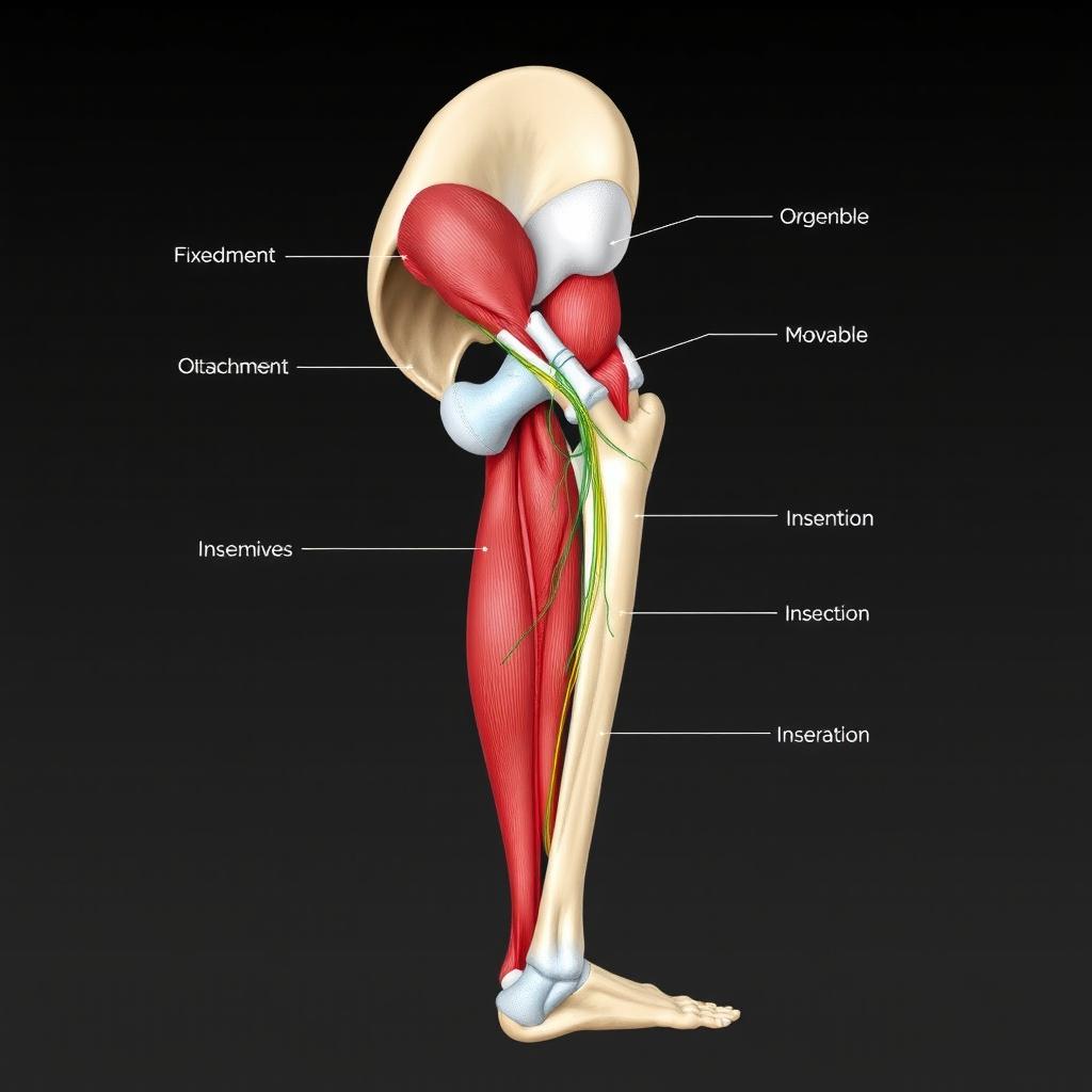A detailed anatomical illustration of the gluteus medius muscle, showcasing both its fixed and movable attachments